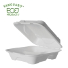 Vanguard™ Renewable & Compostable Sugarcane Clamshells - 8in x 8in x 3in, 3-Compartment
